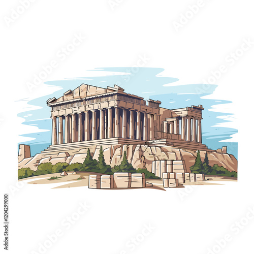 Acropolis hand-drawn comic illustration. Acropolis. Vector doodle style cartoon illustration