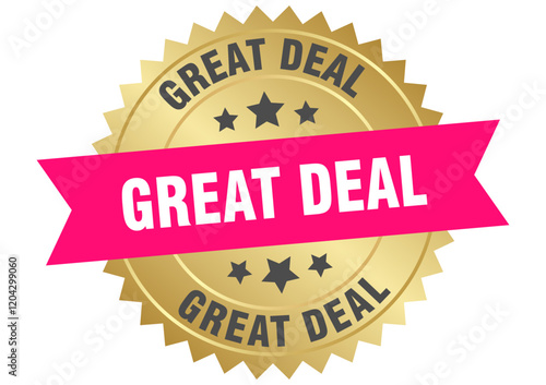 great deal. great deal round pink and gold label isolated on transparent background