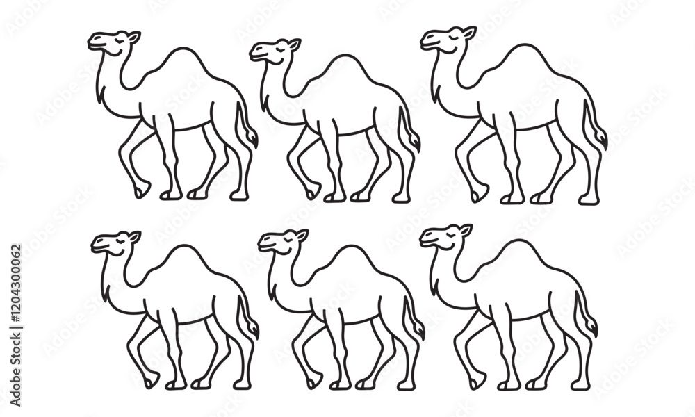Outline Illustrations of Camels in Different Poses
Black and white outline illustrations of camels in walking poses, perfect for desert and wildlife themes. Outline Illustrations of Camels in Different Poses
Black and white outline illustrations of camels in walking poses, perfect for desert and wildlife themes.