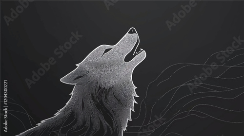 Adobe Illustrator ArtworkA gray illustration of a howling wolf