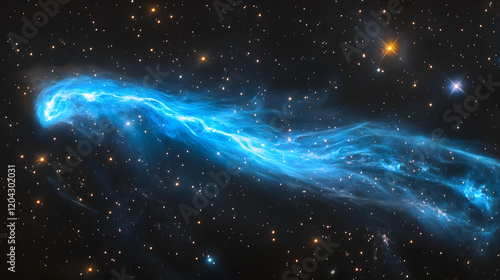 A cosmic wormhole glowing with electric blue energy, distorting the stars around it, during a moment of interstellar discovery