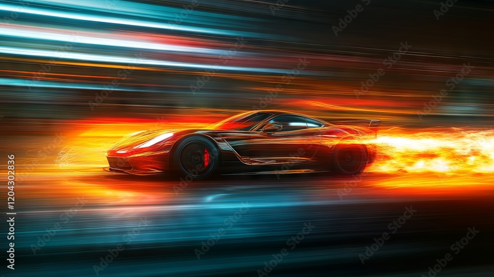 A dynamic image of a fast car, captured in an abstract motion blur, showcasing the sensation of speed with streaks of light and color blending into a blurred background A dynamic image of a fast car, captured in an abstract motion blur, showcasing the sensation of speed with streaks of light and color blending into a blurred background