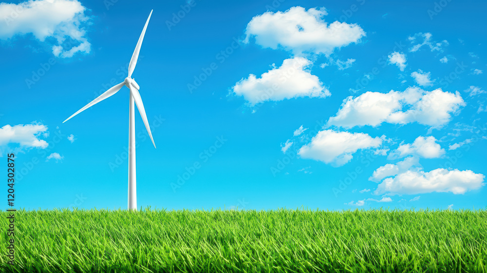Fototapeta premium wind turbine stands tall against bright blue sky and green grass