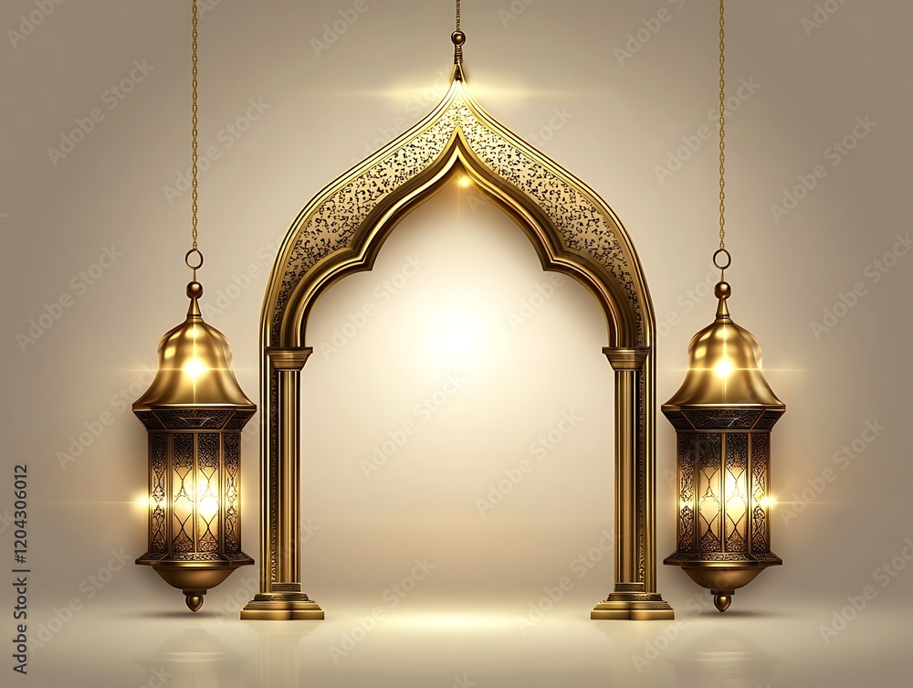 Golden Archway With Ornate Lanterns Hanging Golden Archway With Ornate Lanterns Hanging