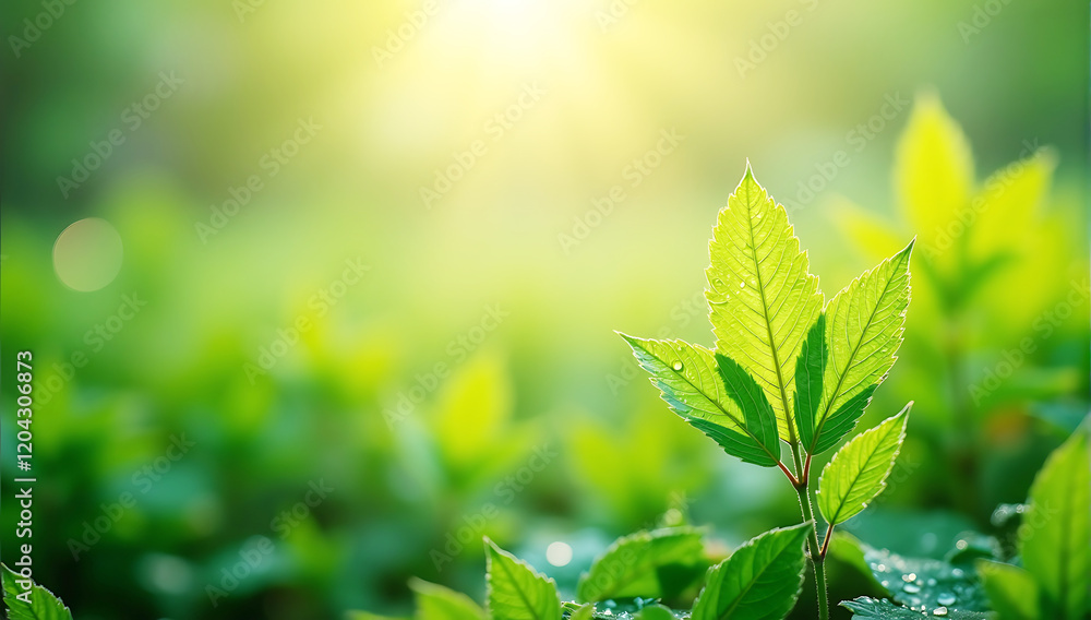 Close-up of dewdrops on vibrant green leaves, symbolizing purity, freshness, and the importance of nature conservation on Earth Day. Close-up of dewdrops on vibrant green leaves, symbolizing purity, freshness, and the importance of nature conservation on Earth Day.