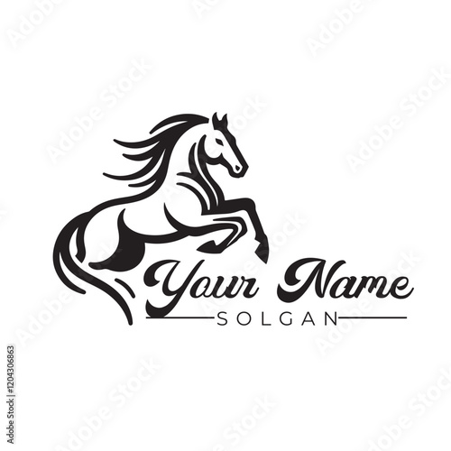 Illustration of a galloping horse long jumping, 