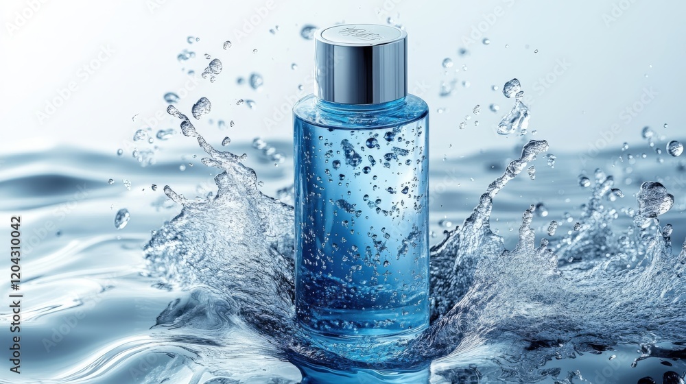 Refreshing Hydration Blue Gel Bottle in Water Splash