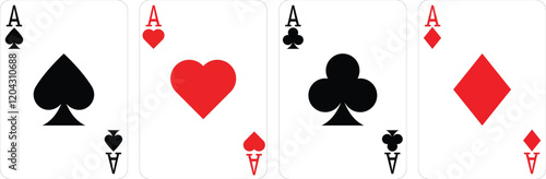 Simple Ace Playing card. Royal Flush Realistic playing cards symbol. Poker card suit with symbols of diamonds, clubs, hearts, spades. Design for casino, game design. Lucky Casino Cards.