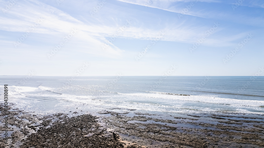Drone view of Ragounite beach in Jard sur Mer, Vendee, France on a spring day