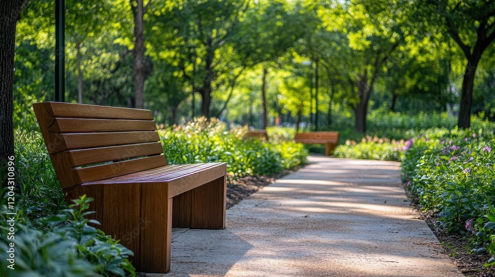City park architecture, close-up of modern park benches and pathways, vibrant greenery surrounding City park architecture, close-up of modern park benches and pathways, vibrant greenery surrounding