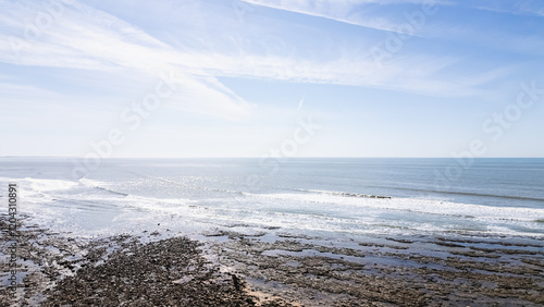 Obraz na płótnie Drone view of Ragounite beach in Jard sur Mer, Vendee, France on a spring day w salonie
