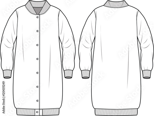 Wool Coat with Leather Sleeves flat sketch front and back