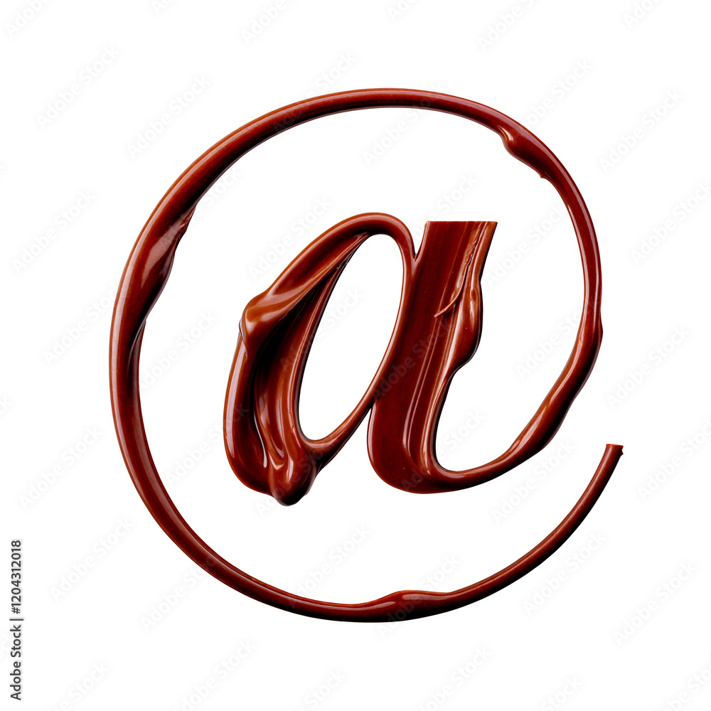 An at sign sculpted from glossy, melted chocolate, with rich flows and artistic droplets. Its creamy, indulgent texture exudes luxury and elegance, creating an irresistibly appetizing allure An at sign sculpted from glossy, melted chocolate, with rich flows and artistic droplets. Its creamy, indulgent texture exudes luxury and elegance, creating an irresistibly appetizing allure