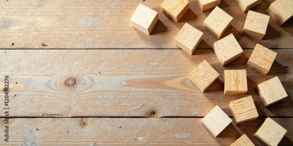 Wooden Cubes Arranged on Rustic Wooden Surface, Representing Concepts of Construction, Building, and Design Wooden Cubes Arranged on Rustic Wooden Surface, Representing Concepts of Construction, Building, and Design