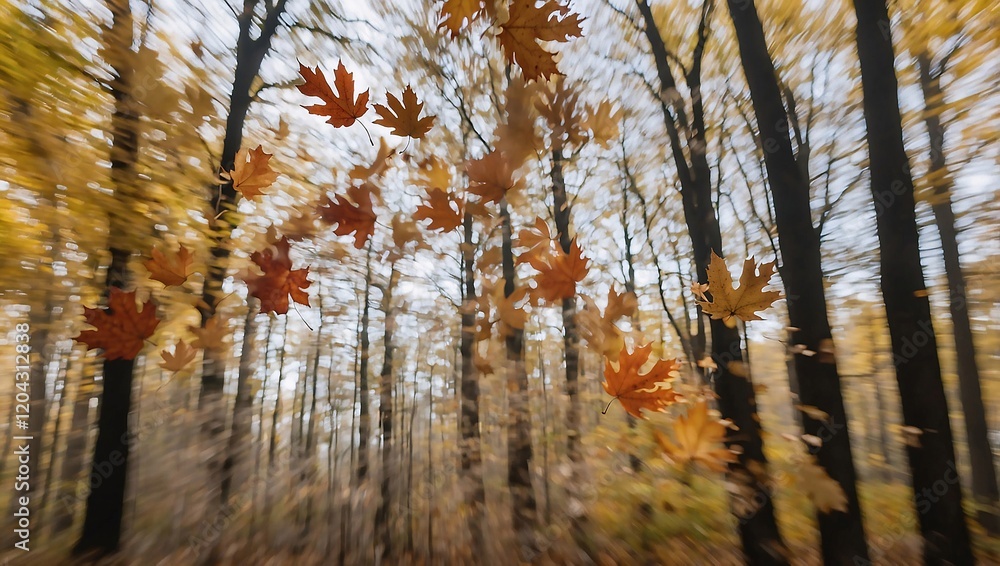 Wind Currents with Floating Autumn Leaves in a Forest Scene Wind Currents with Floating Autumn Leaves in a Forest Scene