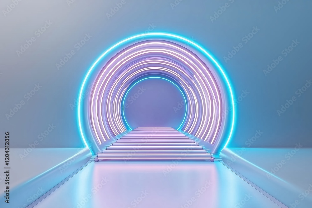 Obraz premium Futuristic glowing tunnel with neon blue and purple lights. Innovation and modern design concepts.