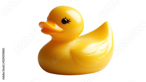 Bright and cheerful rubber duck floating in a serene bath setting on a sunny afternoon photo