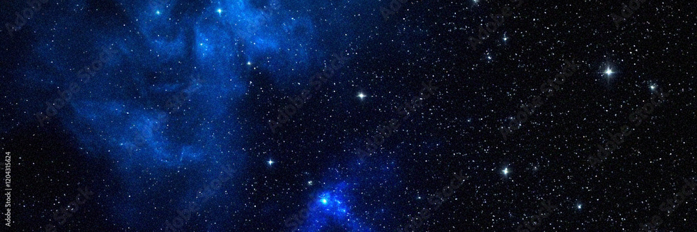 Deep starry night sky with blue nebula for cosmic banners, headers, and space-themed canvas designs Deep starry night sky with blue nebula for cosmic banners, headers, and space-themed canvas designs