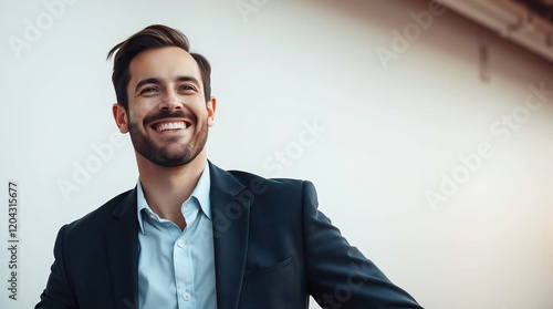 portrait of a handsome businessman smiling looking off camera