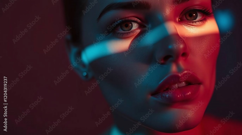Obraz premium Close portrait of a beautiful woman with freckles or acne on face