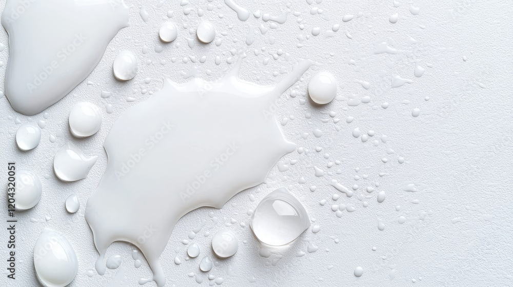 White liquid spills and droplets on a light gray background. White liquid spills and droplets on a light gray background.