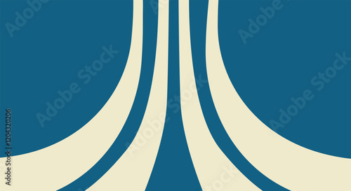 An abstract design with bold blue and cream stripes forming smooth, minimalistic curves. Modern and stylish artwork with a retro touch