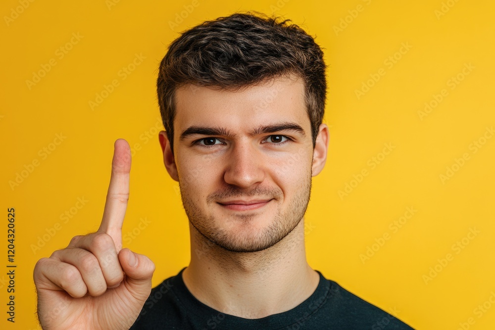 Caucasian Man Gesturing 'A Little Bit' with a Skeptical Smile, Isolated on Bright Yellow Backdrop