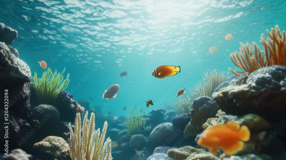 Fototapeta premium Underwater scene with tropical fish and coral reef