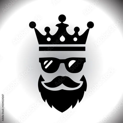 black and white illustration, royal crown icon, sunglasses icon