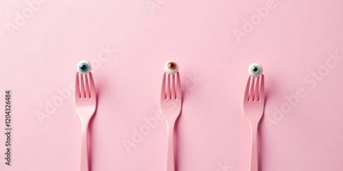 Pink Forks with Decorative Eye Candies on a Pastel Background