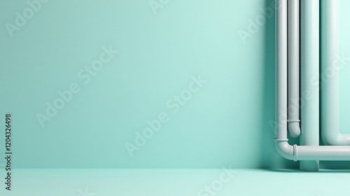 Abstract Minimalist Pastel Green Wall with Industrial Piping