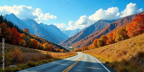 Autumnal Drive Through a Majestic Mountain Pass with Vibrant Foliage