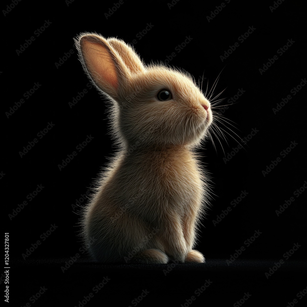 Realistic D Easter Bunny on Black Background Realistic D Easter Bunny on Black Background