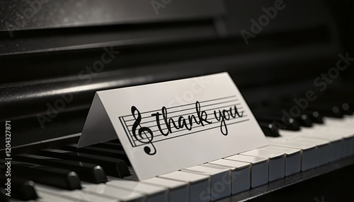 Elegant thank you card on piano keys, musical appreciation, gratitude message