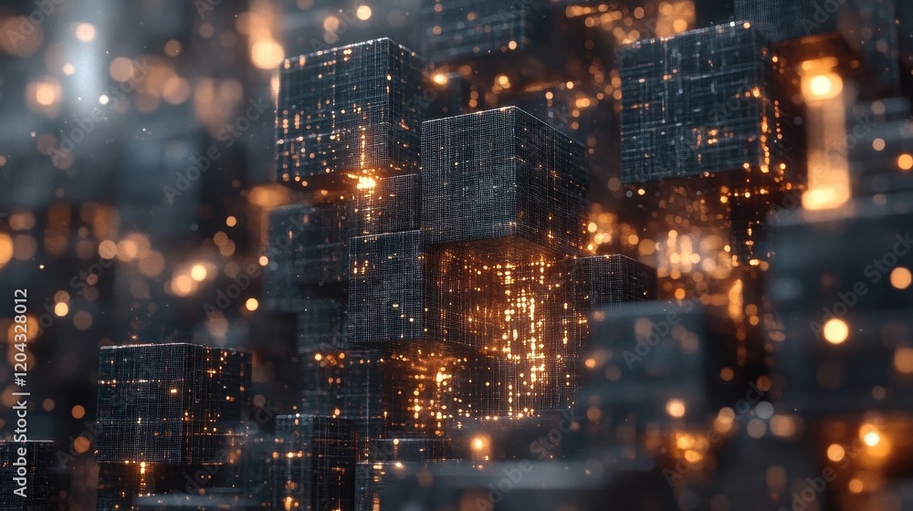 Fototapeta premium Glowing Digital Cubes Abstract Background