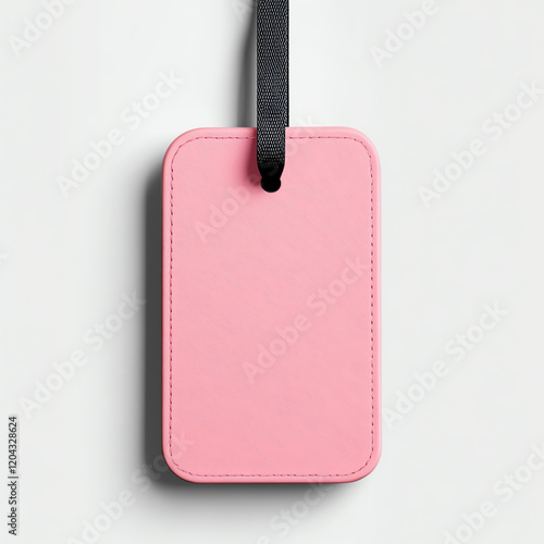 A vibrant pink luggage tag hanging against a light background, ideal for enhancing travel organization and style. photo