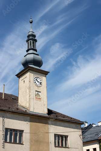 Old town hall with a tower, Zabreh, Czech republic photo