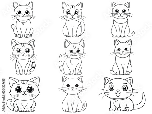 Cute  cat cartoon line art  vector illustration bundle set