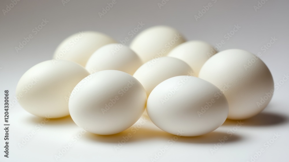 White eggs stacked in a pyramid shape White eggs stacked in a pyramid shape