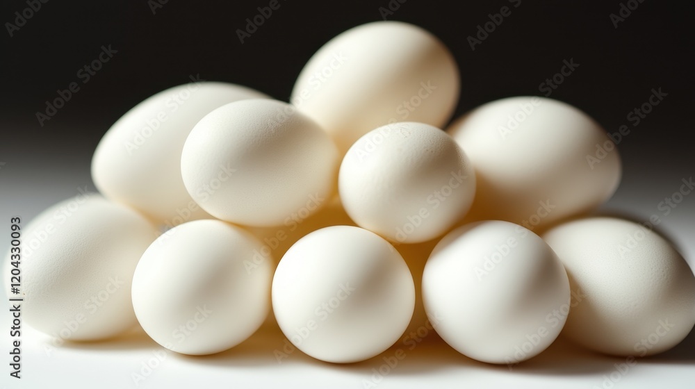 White eggs stacked in a pyramid shape White eggs stacked in a pyramid shape