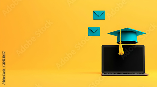 E-Learning Hub, a close-up view of a laptop adorned with vibrant icons representing various online learning tools and resources