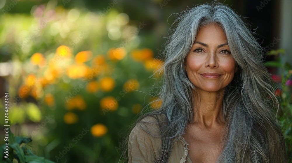 Naklejka premium A joyful Hispanic woman revels in a sunny afternoon, highlighting her natural beauty and warmth