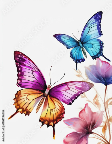 Wallpaper Mural Watercolor of Butterfies above Flowers AI Torontodigital.ca