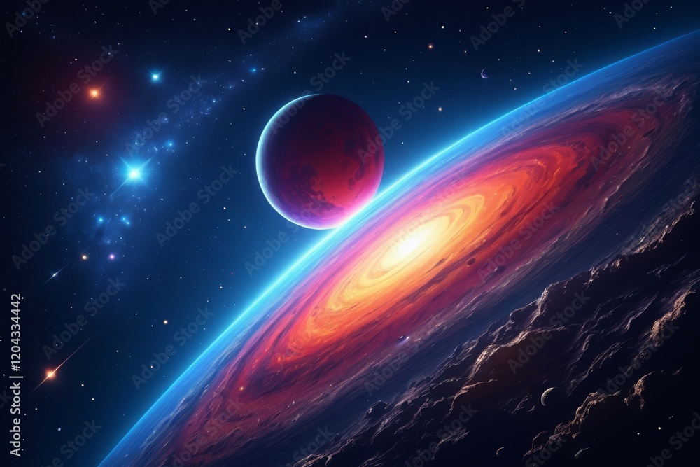 arafed view of a planet with a red disk in the foreground arafed view of a planet with a red disk in the foreground