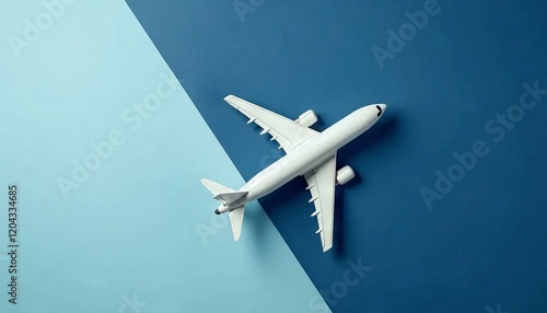 White Airplane Model on Blue Background Travel Plane Mockup