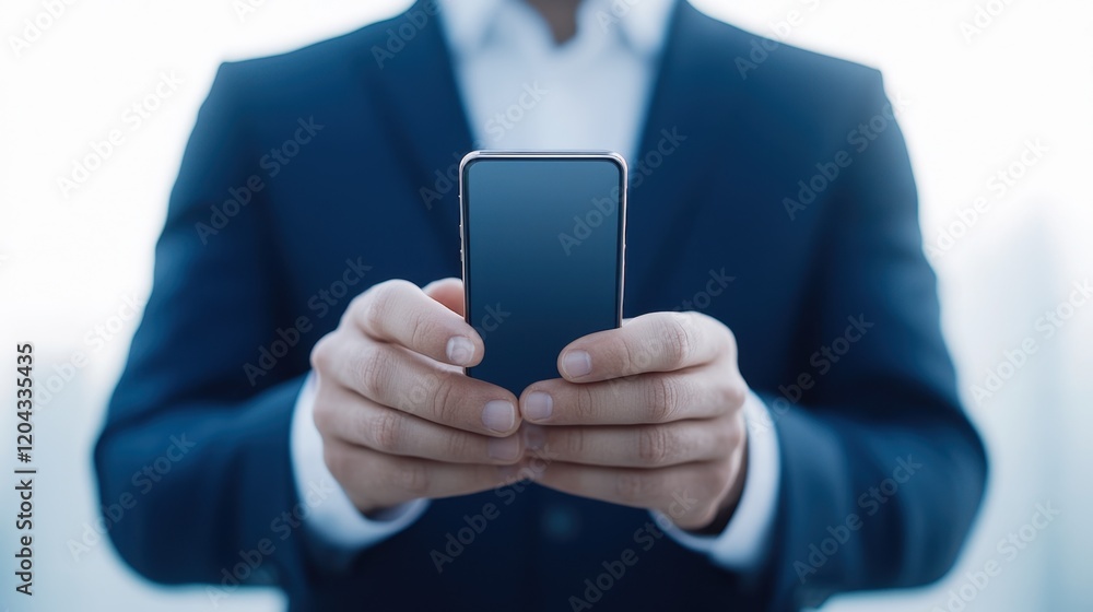 Businessman using two phones with office building background Businessman using two phones with office building background