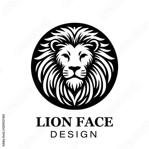 Fierce black and white lion head logo design with bold stylized mane, modern animal vector illustration for branding and graphic art projects.
 photo