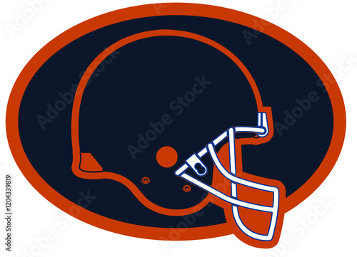 Helmet - Navy blue and orange football player helmet, sport vector graphics, hockey, for street art - graffiti lettering typography - art illustration - multicolor - writen	