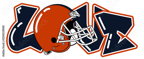 love - Navy blue and orange football player helmet, sport vector graphics, hockey, for street art - graffiti lettering typography - art illustration - multicolor - writen	
