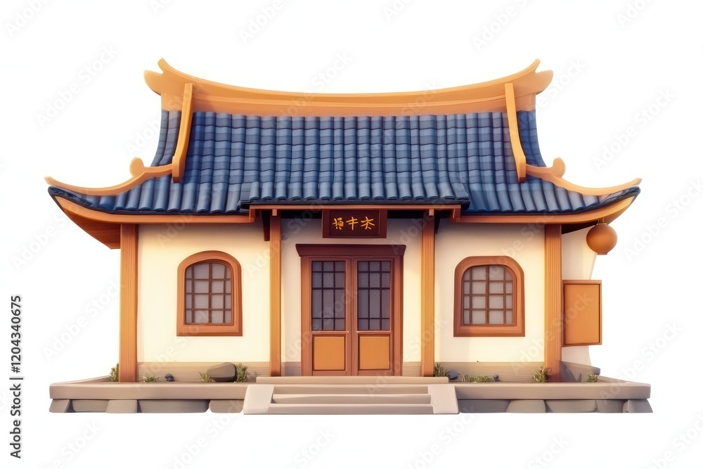 Chinese style house in cartoon style on a white background Chinese style house in cartoon style on a white background